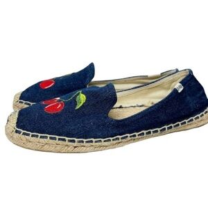 Soludos Denim Chambray Espadrilles with Cherry Embroidery Flats sz 8
